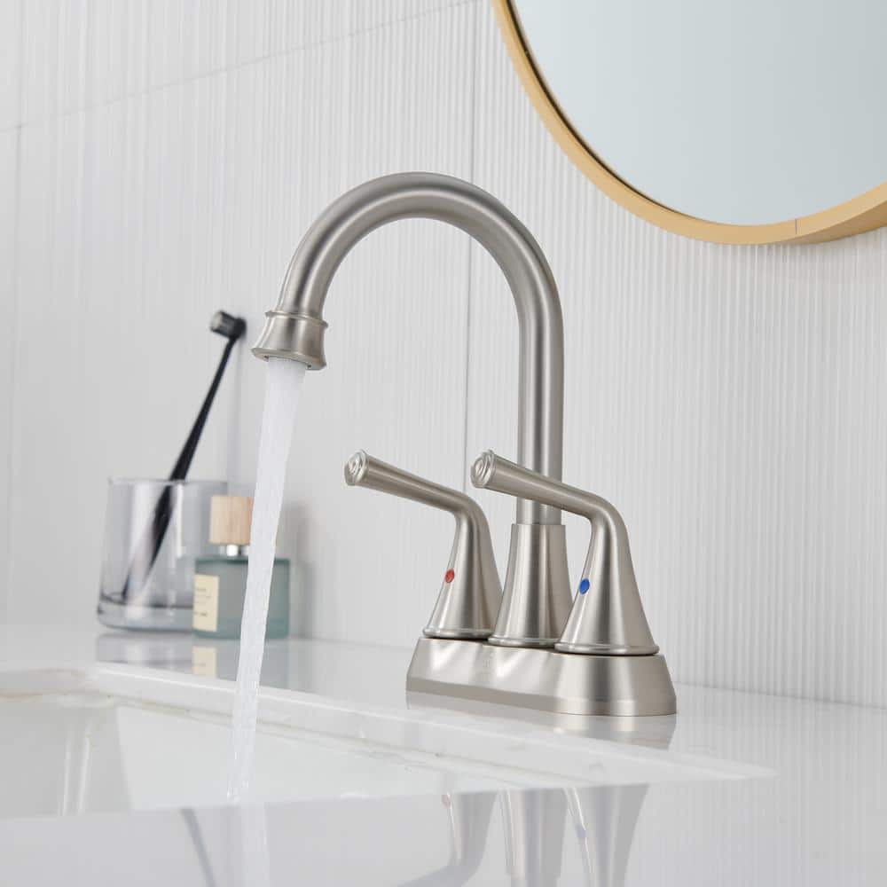 Brushed Nickel Dual Handle Bathroom Sink Faucet with Drain Kit