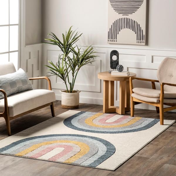 Jerri Double Half Rainbow Kids Beige 5 ft. 3 in. x 7 ft. 7 in. Area Rug