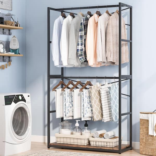 Free-Standing Closet Organizer Double Hanging Rod Clothes Garment