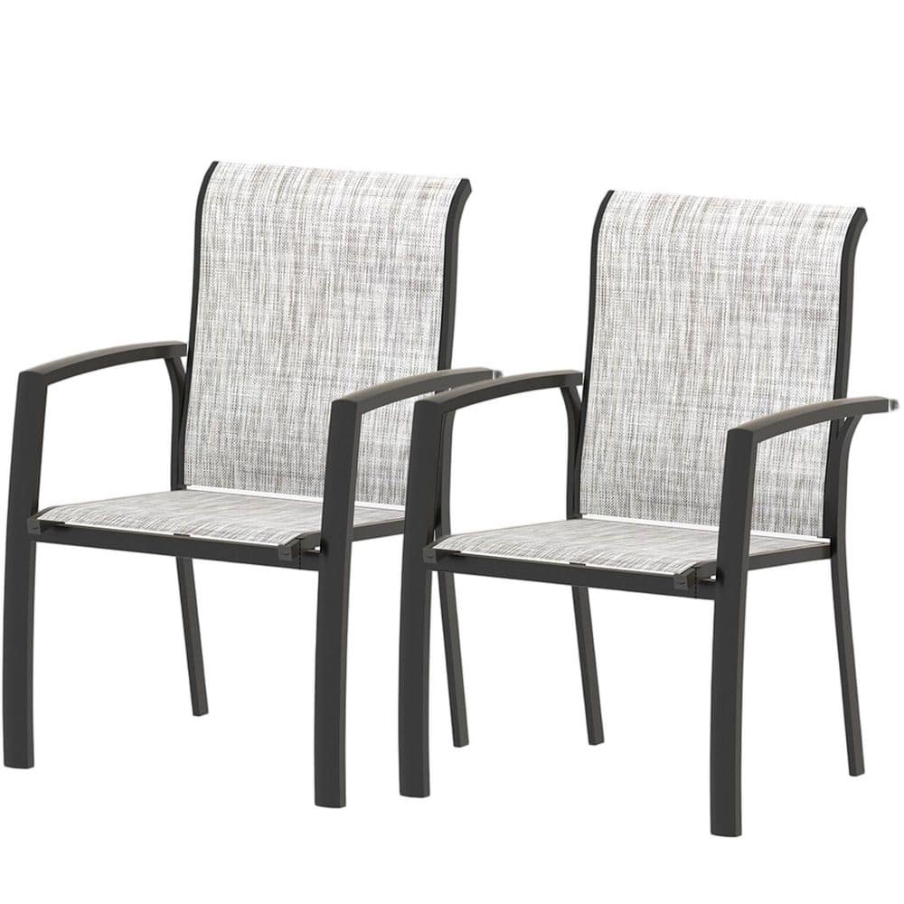 Metal Outdoor Dining Chair in Black+ Gray Set of 2, All Weather Metal Garden Patio Chairs for Garden, Poolsides price history on PriceWatchPro