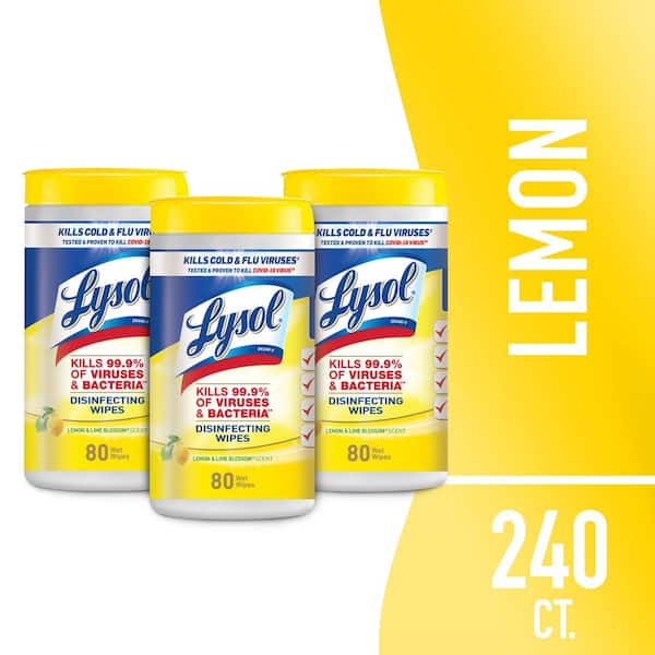 Disinfecting Wipes, Cleaning Supplies, All Purpose Cleaner, Multi-surface, Lemon & Lime Wipes, 80 Count (3-Pack)