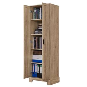 23.6 in. W x 16.9 in. D x 71.2 in. H Brown MDF Freestanding Linen Cabinet with 2-Doors and Adjustable Shelf