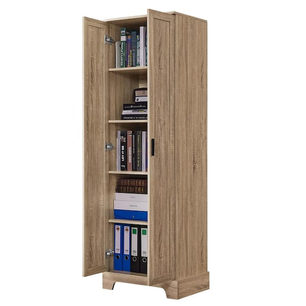 grossag 23.6 in. W x 16.9 in. D x 71.2 in. H Brown MDF Freestanding Linen Cabinet with 2-Doors and Adjustable Shelf