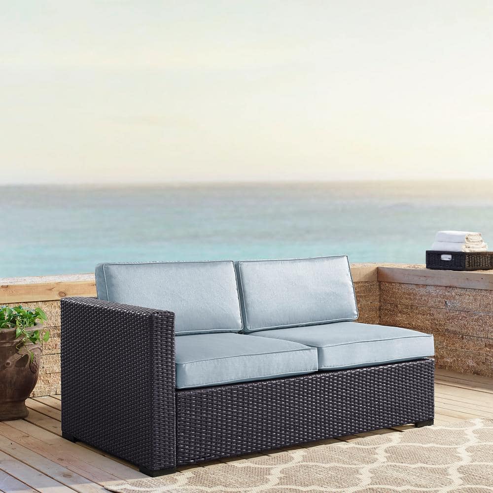 Biscayne Mist Blue Wicker Outdoor Loveseat with Cushions