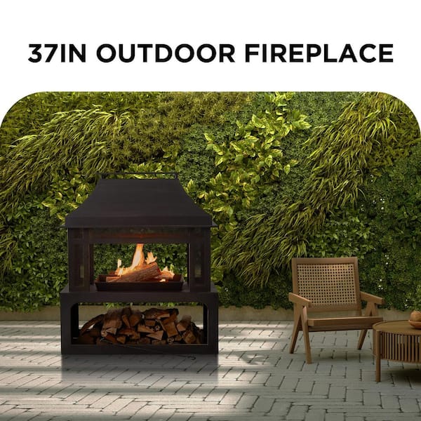 Bestier 37 in. Steel Outdoor Wood Burning Fireplace with