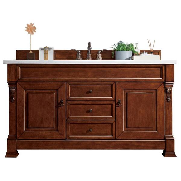 James Martin Vanities Brookfield 60 in. W x 23.5 in. D x 34.3 in. H Bathroom Vanity in Warm Cherry with Eternal jasmine Pearl Quartz Top