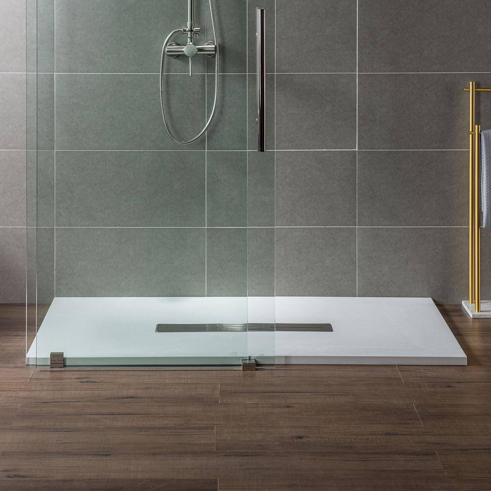 47.25" White Solid Surface Low-Profile Shower Base with Center Drain