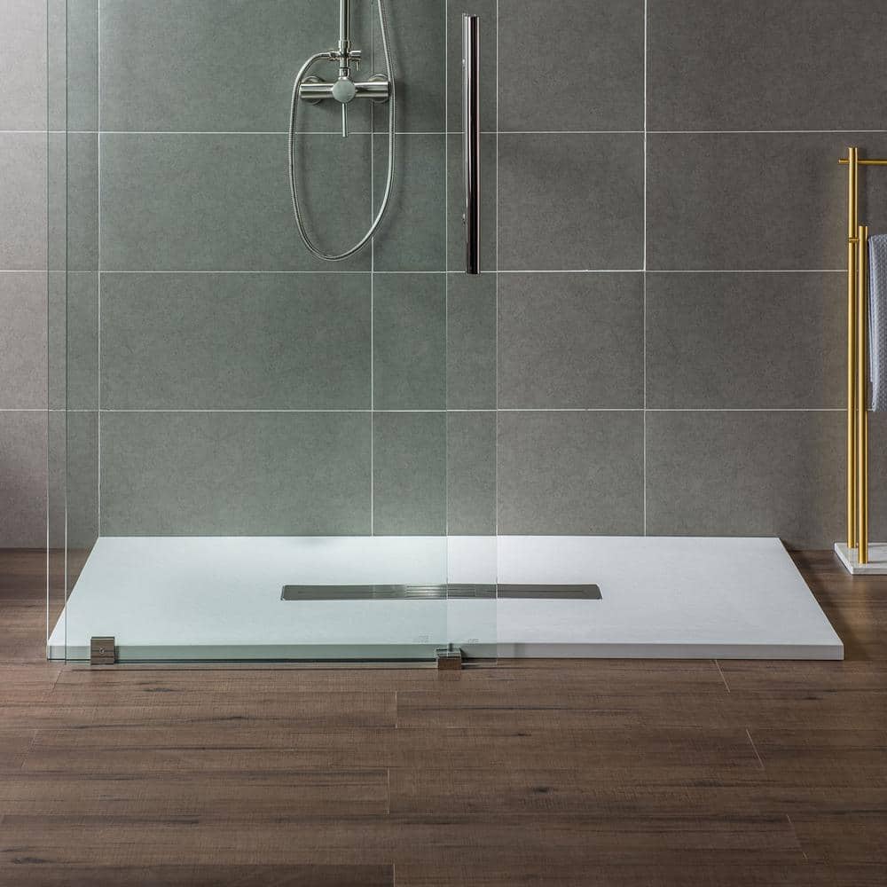 White Solid Surface Low-Profile Curbless Shower Base 60 x 36