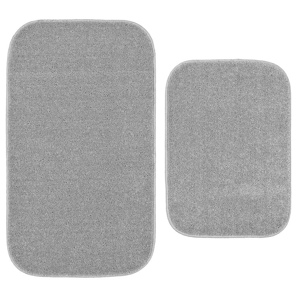 Sedona Silver Gray Solid Color Plush Polypropylene Rectangle 2 Piece Bath Rug Set