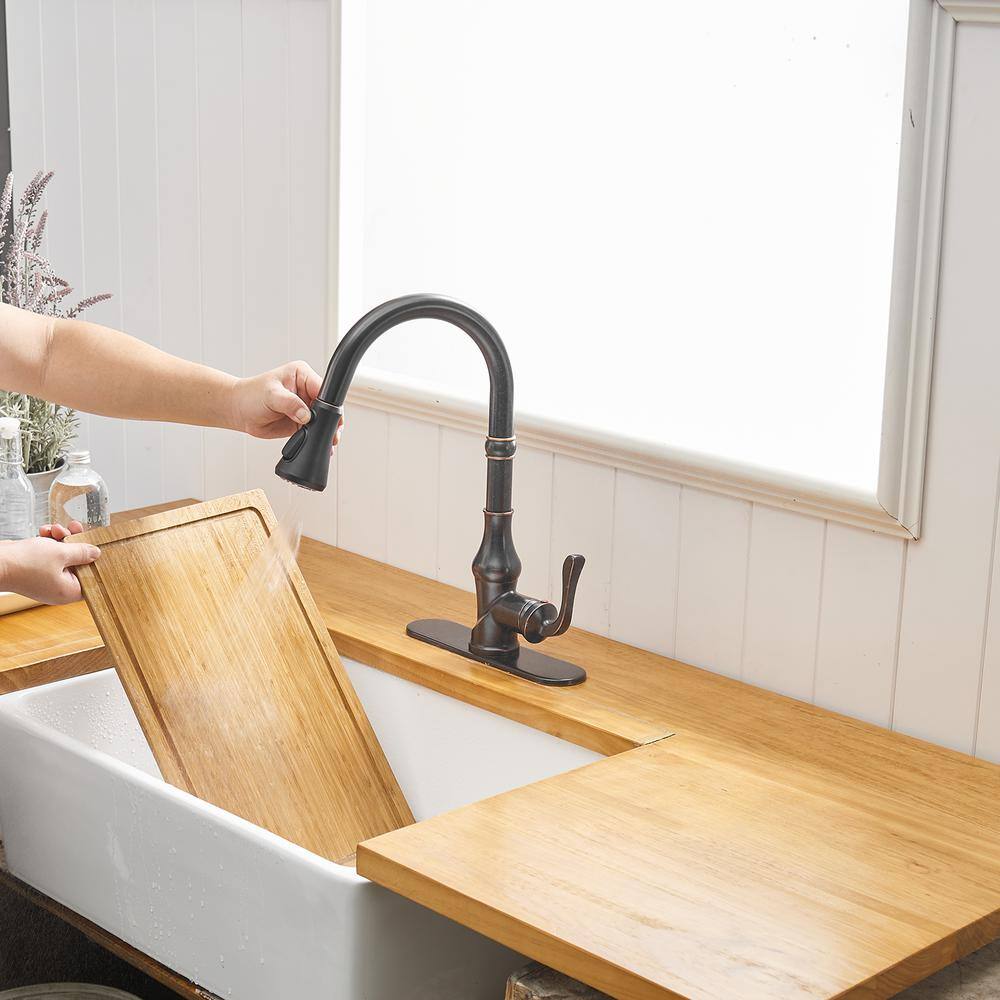 Oil-Rubbed Bronze Pull-Down Kitchen Faucet with Spray