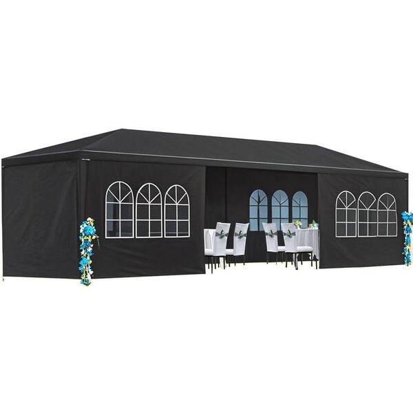 30 ft. x 10 ft. Wedding Party Canopy Tent Outdoor Gazebo with 8 Removable Sidewalls in Black