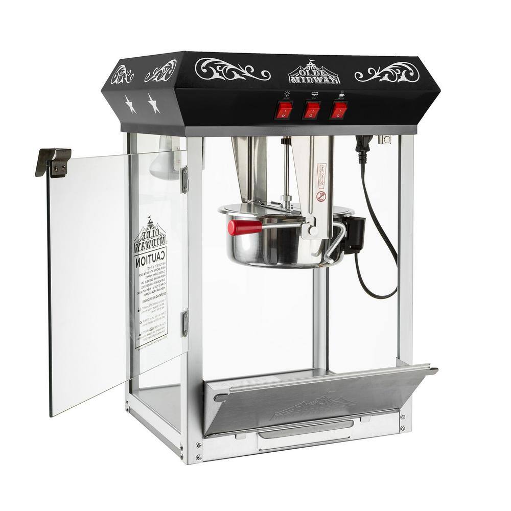 Old-Fashioned Black Steel Tabletop Popcorn Machine with Cart