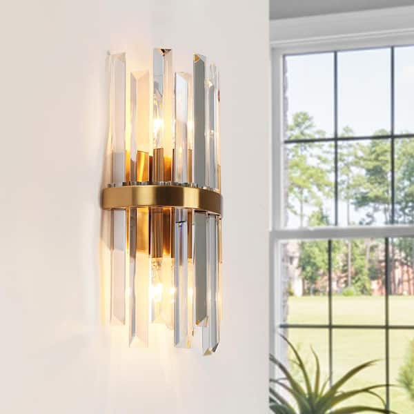 LNC Tadonipkeseismo 2-Light Plating Brass Wall Sconce with Crystal Accent