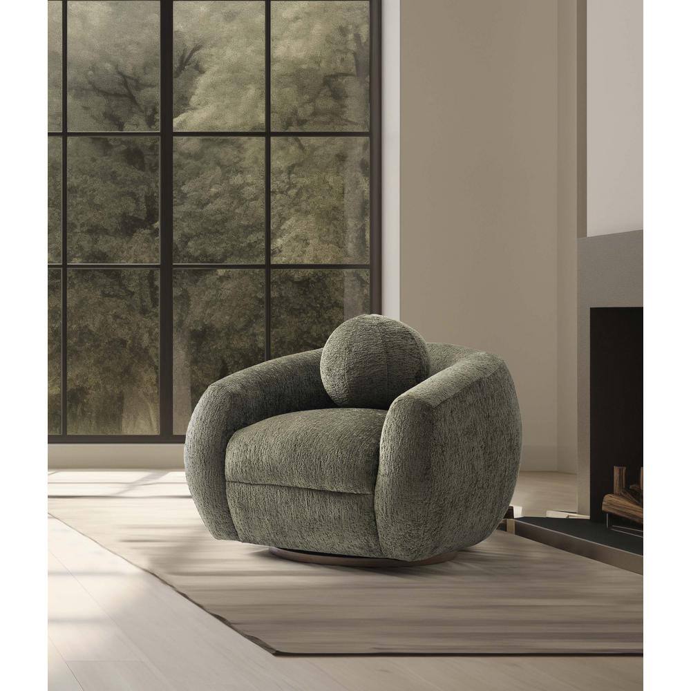 Olive Green Chenille Upholstered Accent Chair with Wood Base