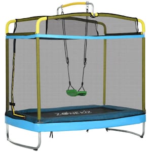 82 in. H 3-in-1 Trampoline with Enclosure and Swing for Kids Outdoor/Indoor in Light Blue (1-Piece)
