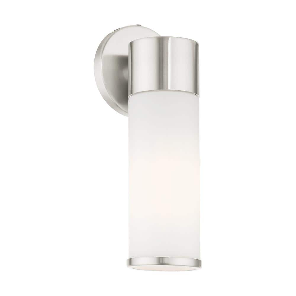 Sleek Urban Brushed Nickel 1-Light Sconce with Satin Opal White Glass