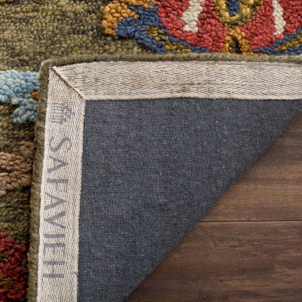 Handmade Blossom Green and Multicolor Wool Area Rug 4' x 6'