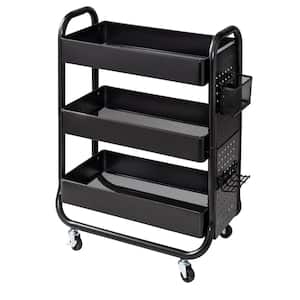 Steel Black Craft Cart with Pegboard Shelf and Metal Basket