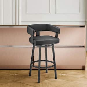 Lorin 26 in. Black Open Back Metal Counter Stool with Faux Leather Seat