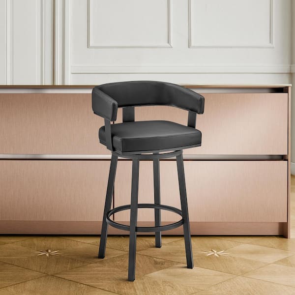 Armen Living Lorin 26 in. Black Open Back Metal Counter Stool with Faux Leather Seat