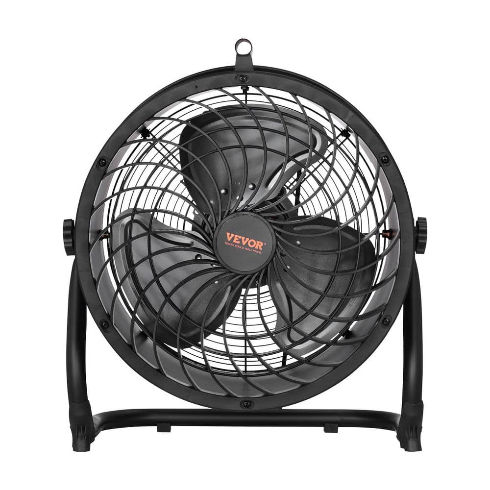 VEVOR Floor Fan 3-Speeds High Velocity Heavy Duty 14 in. Fan 2520 CFM Adjustable Tilt 23.62 ft. /sec Airflow Metal Fan Black