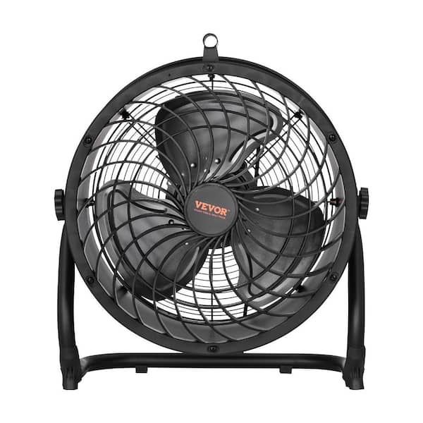 Floor Fan 3-Speeds High Velocity Heavy Duty 14 in. Fan 2520 CFM Adjustable Tilt 23.62 ft. /sec Airflow Metal Fan Black