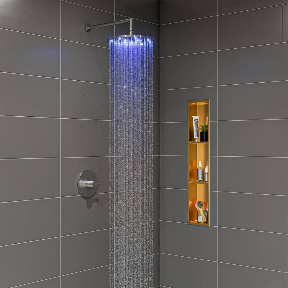Brushed Nickel Round Single-Handle Shower Mixer with Lever