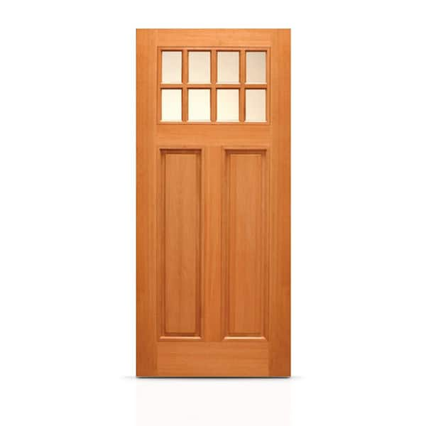 36 in. x 80 in. Reversible Clear Glass Modern Exterior Unfinished Mahogany Solid Wood Front Door Slab