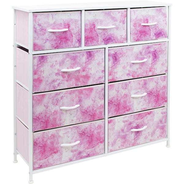 39.5 in. L x 11.5 in. W x 39.5 in. H 9-Drawer Pink Dresser with Steel Frame Wood Top Easy Pull Fabric Bins