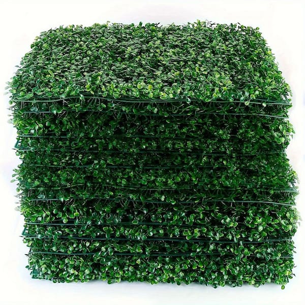 24 in. Plastic Garden Fence Outdoor Artificial Boxwood Topiary Hedge Plant Grass Backdrop in Green