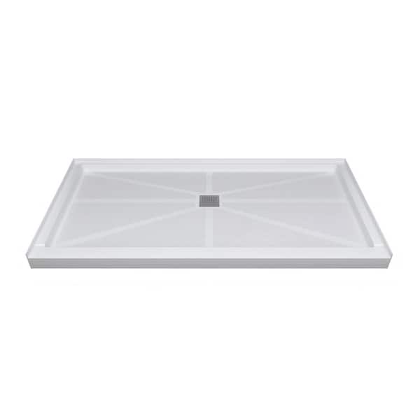 60 in. x 30 in. Single Threshold Alcove Anti-Slip Shower Pan Base with Center Drain in White