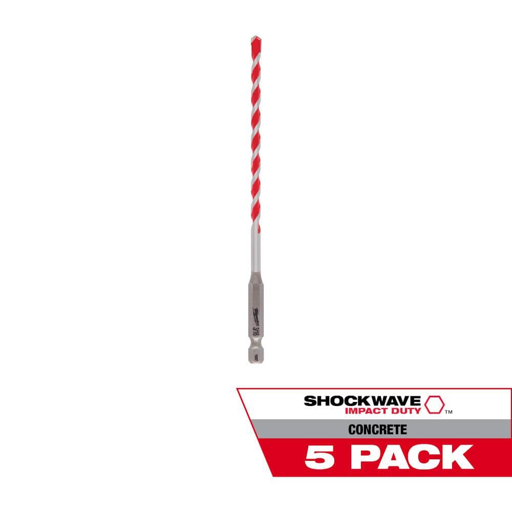 5-Pack 3/16 in Milwaukee 48-20-9157 SHOCKWAVE Carbide Hammer Drill Bits 