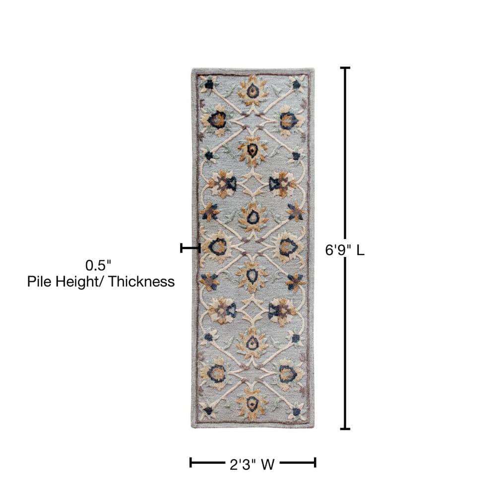 Handmade Tufted Wool Runner Rug, 2'3" x 6'9", Blue Stain-Resistant