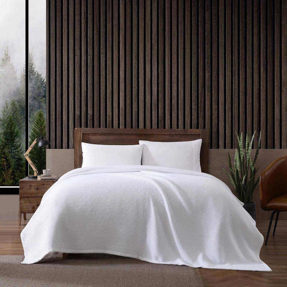 King White Organic Cotton Reversible Waffle Blanket