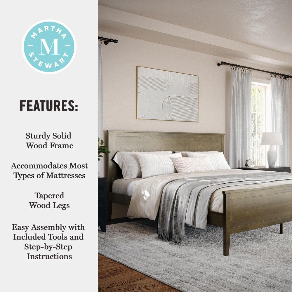 Brown Gray King Upholstered Wood Platform Bed with Headboard and Drawer