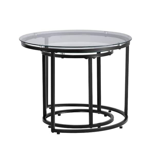 Nesting Coffee Table Set of 2,23.6 in. Round, Glass Nesting Tables for Small Place, Modern End Side Tables 2025 Update