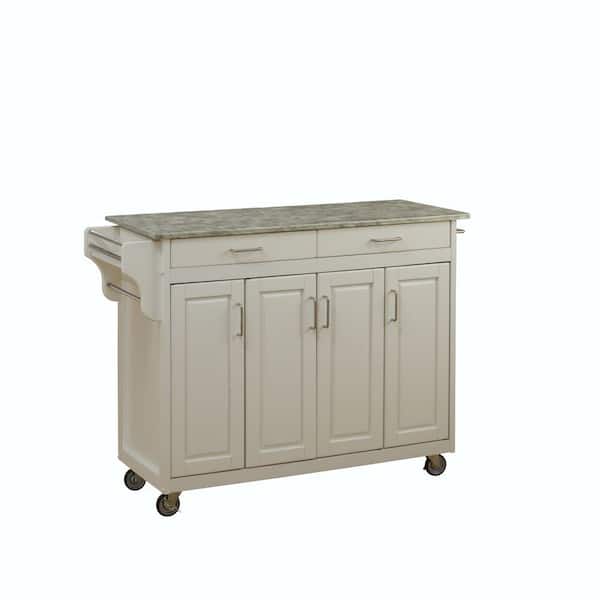 HOMESTYLES Create-a-Cart White Kitchen Cart With Concrete Top