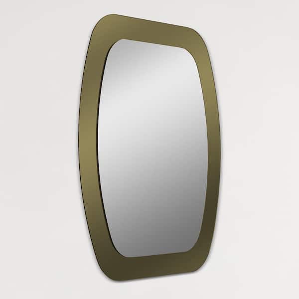 Decor Wonderland Sydney 23.6 in. W x 31.5 in. H Oval Frameless Double Layered Beveled Wall Mount Bathroom Vanity Mirror in Gold