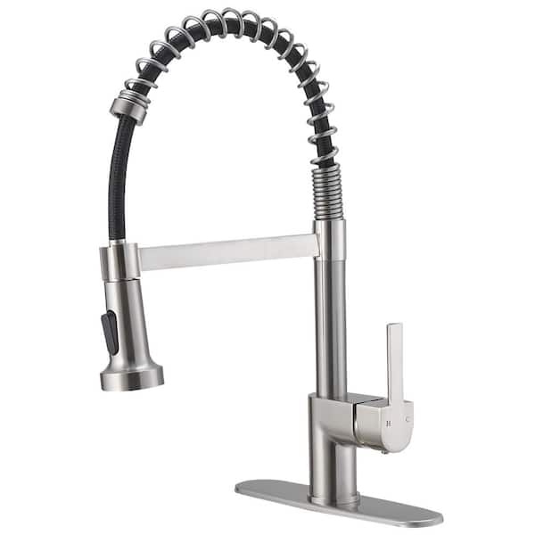 BWE Single-Handle Pull-Down Sprayer 2 Spray High Arc Kitchen Faucet With Deck Plate in Brushed Nickel