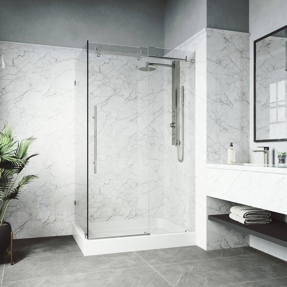 Elan E-Class 36'' D x 48'' W x 82'' H Frameless Chrome Shower Enclosure with Clear Glass