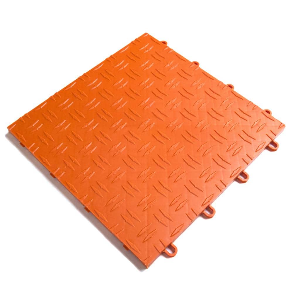 Heavy Duty Orange Diamond Plate Interlocking Garage Floor Tiles