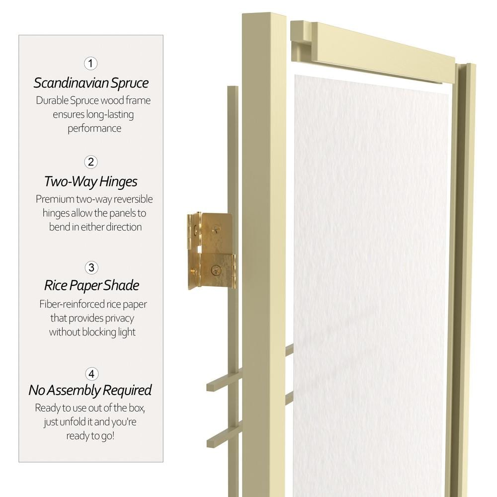72" Tall Off-White Shoji 5-Panel Folding Room Divider