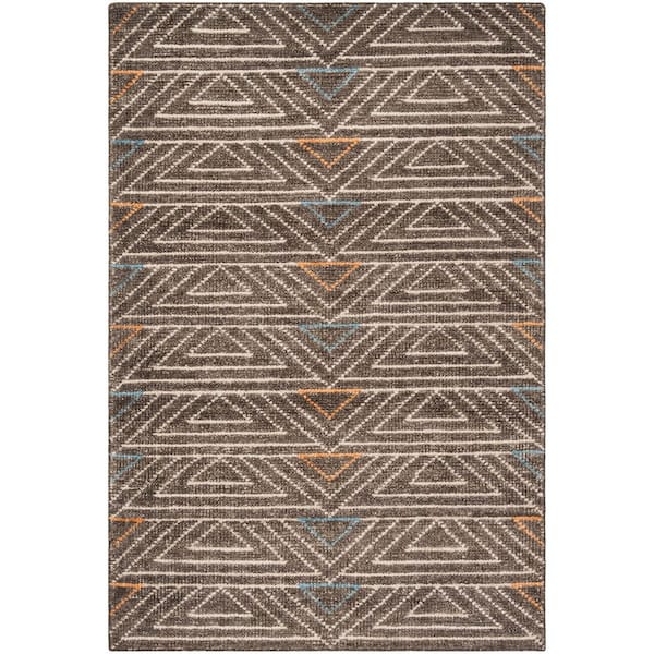 Stone Wash 4 ft. x 6 ft. Dark Brown/Multi Geometric Distressed Area Rug