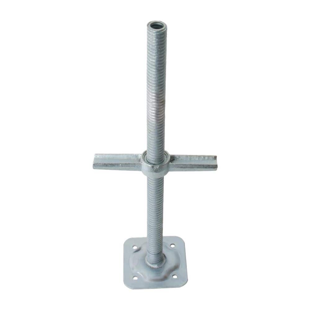 24-inch Galvanized Steel Adjustable Leveling Jacks with Heavy-Duty Base Plate and Wing Nut Screw for Scaffolding Frames
