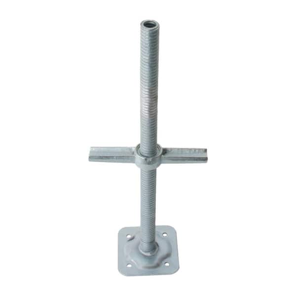24-inch Galvanized Steel Adjustable Leveling Jacks with Heavy-Duty Base Plate and Wing Nut Screw for Scaffolding Frames