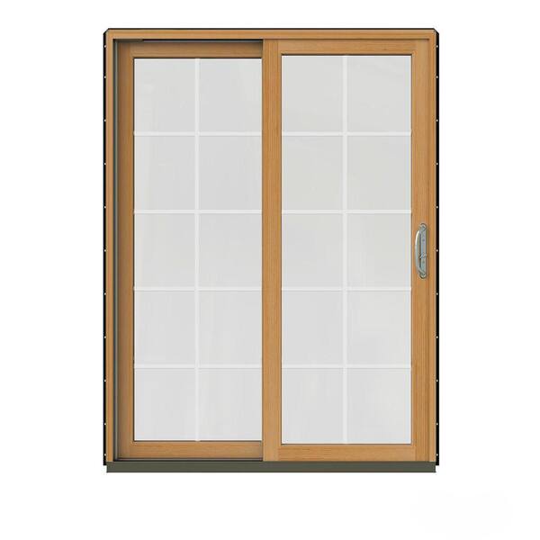 JELD-WEN 60 in. x 80 in. W-2500 Contemporary Black Clad Wood Left-Hand 10 Lite Sliding Patio Door w/Stained Interior