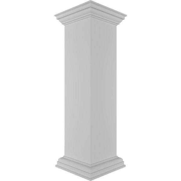 Ekena Millwork Plain 40 in. x 10 in. White Box Newel Post with Peaked Capital and Base Trim (Installation Kit Included)