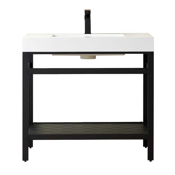 ROSWELL Ablitas 36 in. W x 20 in. D x 34 in. H Bath Vanity in Matt Black with White Composite Stone Top