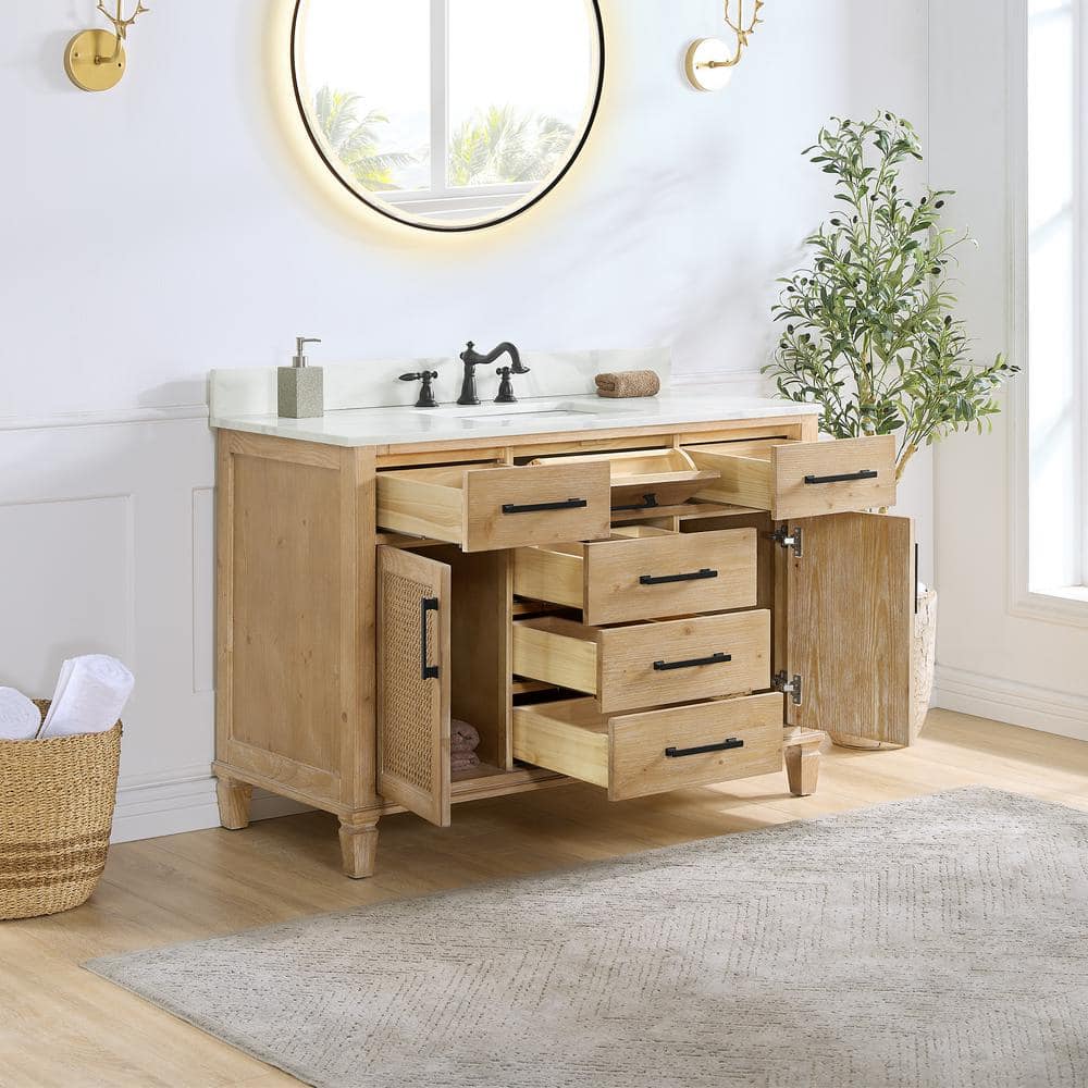 Solana 47.2" Weathered Fir Wood Vanity Base with Rattan Accents