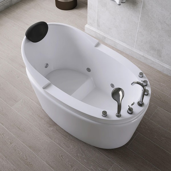 51 in. x 31.5 in. Acrylic Flatbottom Freestanding Japanese Whirlpool Bathtub in White with Seat and Faucets